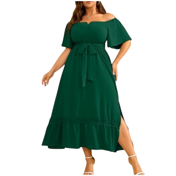 RWJ - 3x Green V Neck Semi Formal Dresses Short Sleeve Dress - Picture 3 of 16